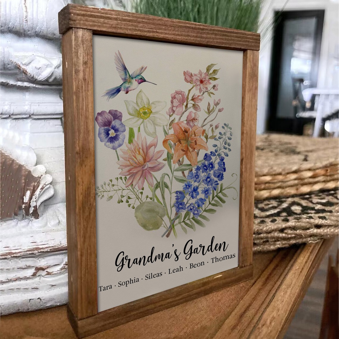 Custom Birth Flower Bouquet Frame Home Art For Mom Grandma Christmas Gift