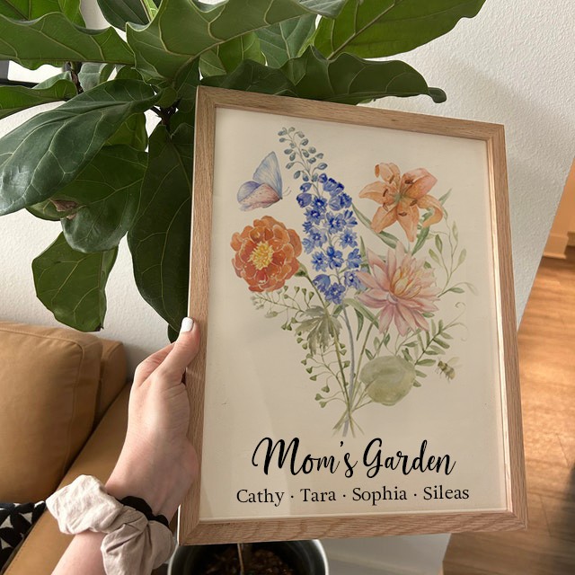 Custom Birth Flower Bouquet Frame Home Art For Mom Grandma Christmas Gift