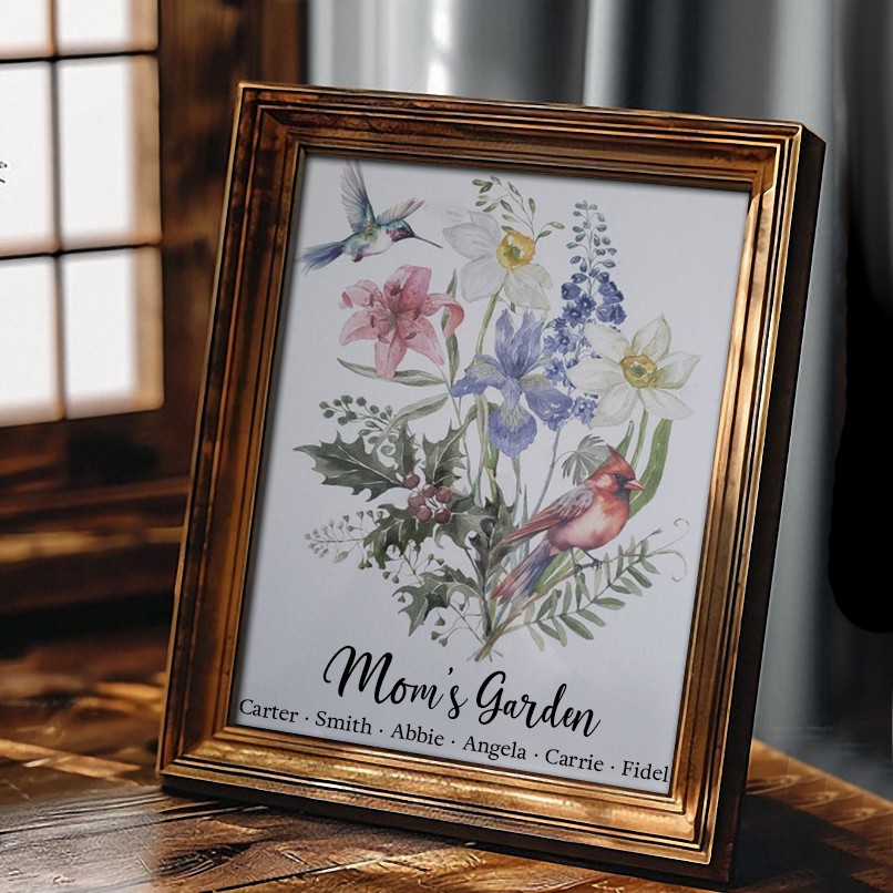 Custom Birth Flower Bouquet Frame Home Art For Mom Grandma Christmas Gift