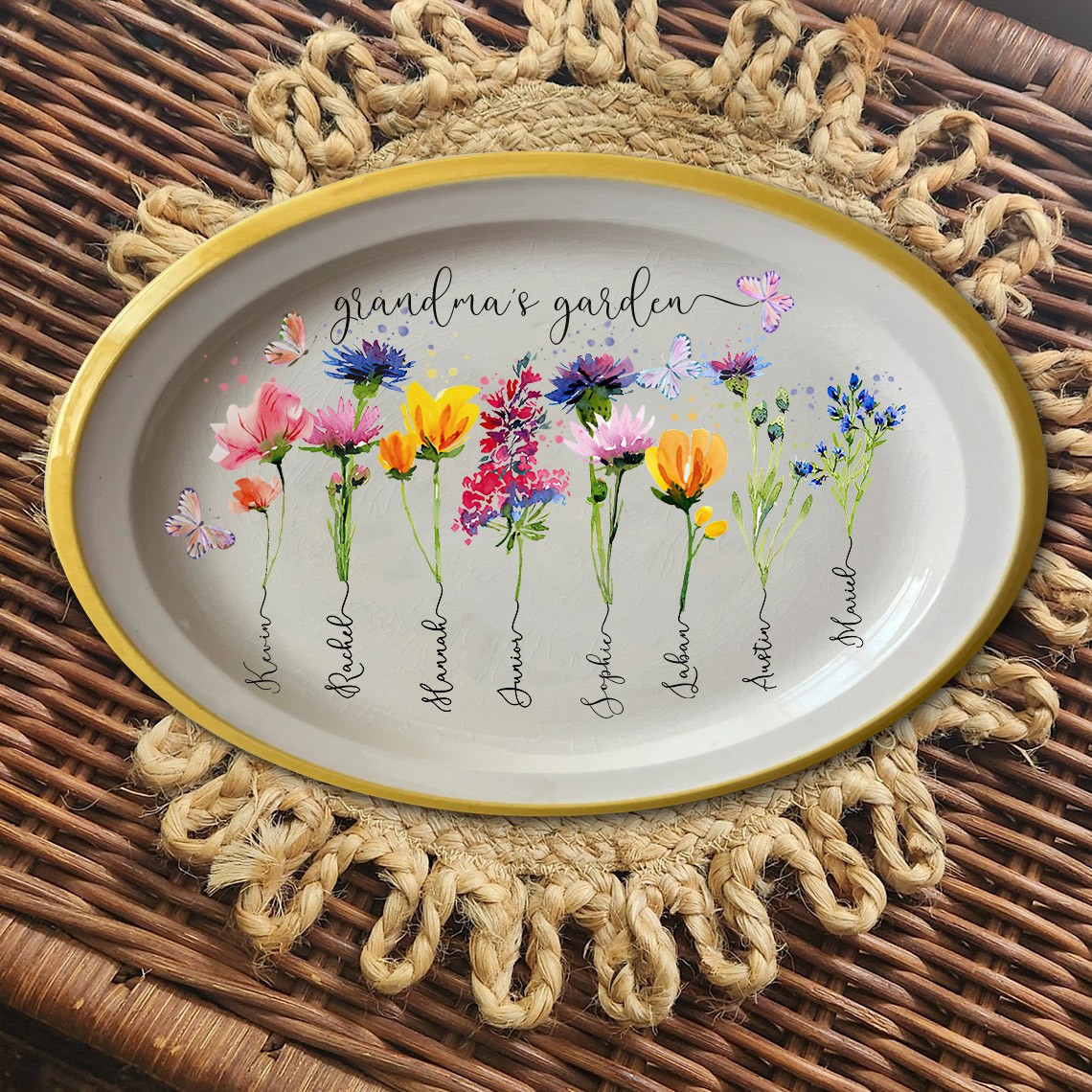 Personalized Birth Flower Platter For Christmas Mom Grandma Family Gift Ideas