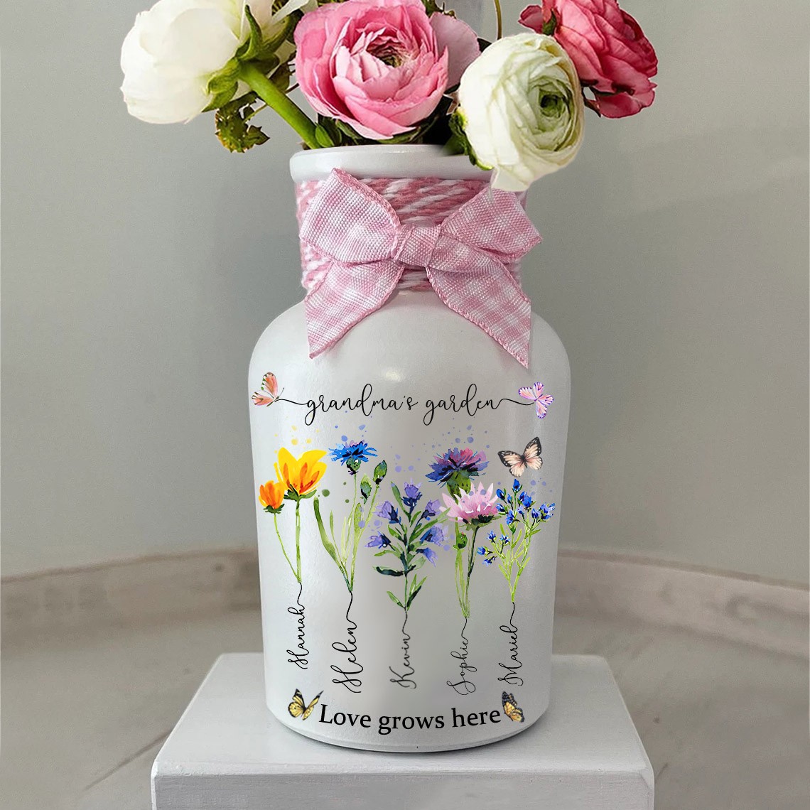 Personalized Birth Month Flower Vase For Mom Grandma Christmas Day Gift Ideas