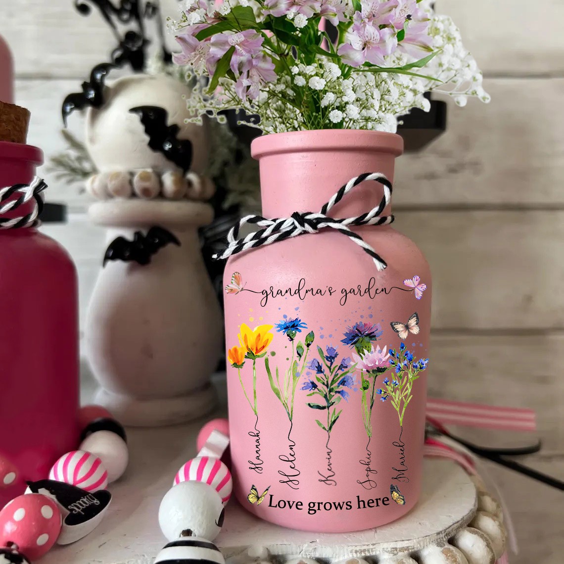 Personalized Birth Month Flower Vase For Mom Grandma Christmas Day Gift Ideas