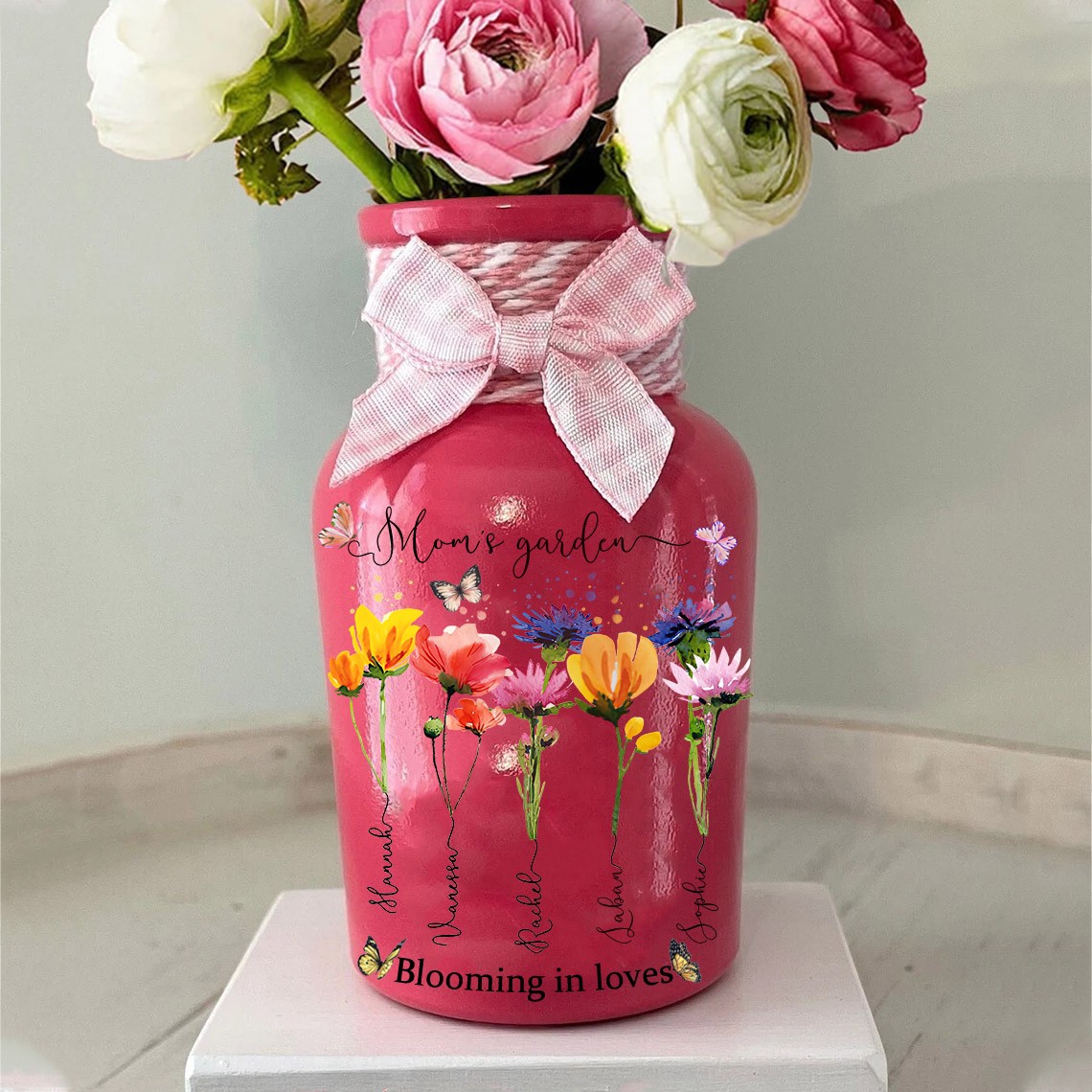 Personalized Birth Month Flower Vase For Mom Grandma Christmas Day Gift Ideas