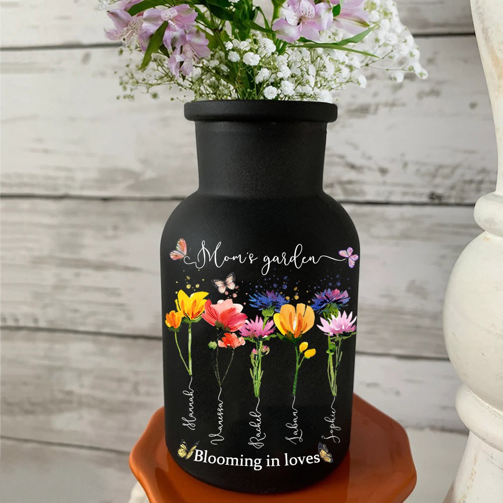 Personalized Mom's Garden Birth Month Flower Vase For Christmas Day Gift Ideas