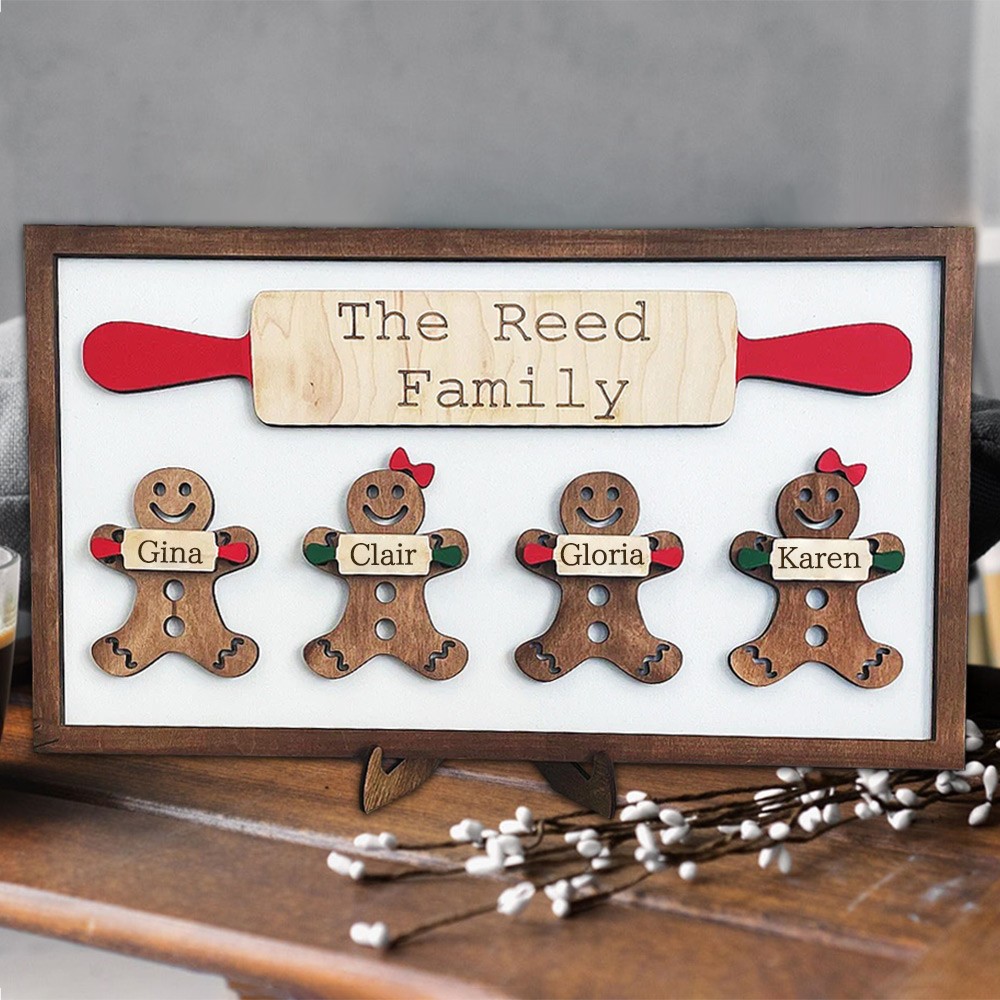 Personalized Christmas Gingerbread Family Wood Sign With Kids Names Gift