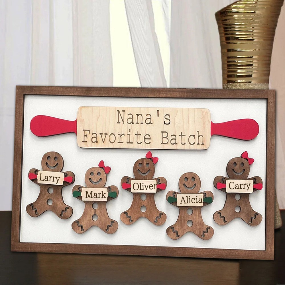 Personalized Nana's Favorite Batch Christmas Gingerbread Family Wood Sign With Grandchildren Names Gift