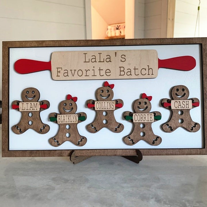 Personalized Christmas Gingerbread Family Wood Sign With Kids Name For Mom Grandma Gift