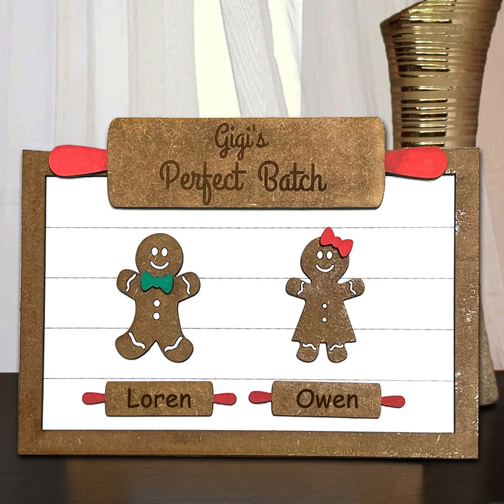 Custom Gigi's Perfect Batch Christmas Gingerbread Family Wood Sign With For Mom Grandma Gift