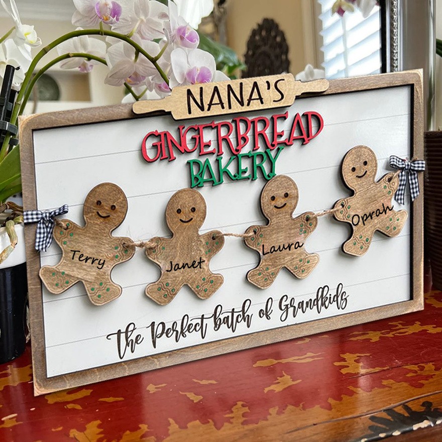 Personalized Nana's Gingerbread Bakery Christmas Family Wood Sign For Mom Grandma Gift