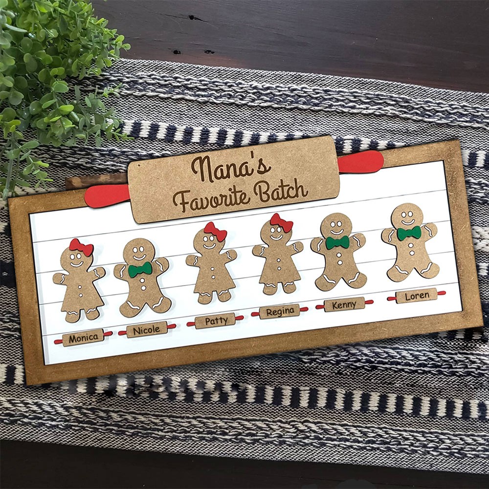 Personalized Nana's Favorite Batch Christmas Gingerbread Family Wood Sign For Mom Grandma Gift