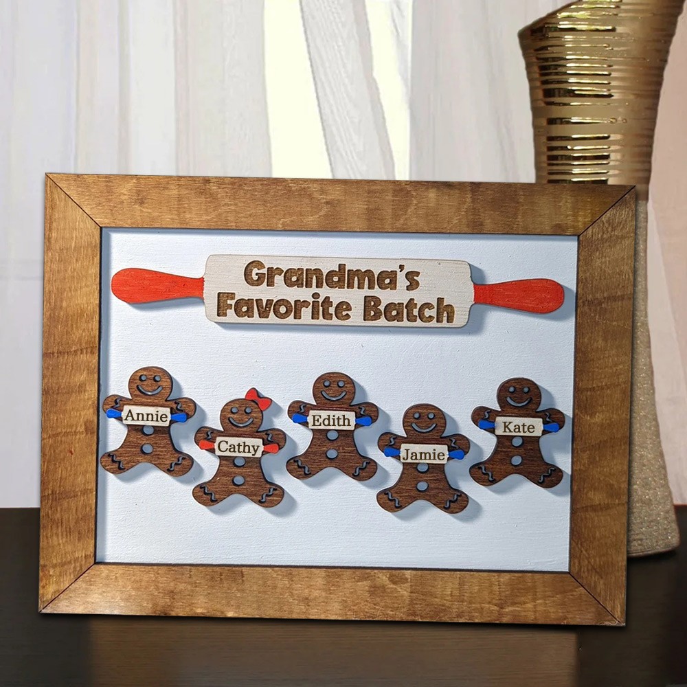 Personalized Grandma's Favorite Batch Christmas Gingerbread Family Wood Sign For Mom Grandma Gift