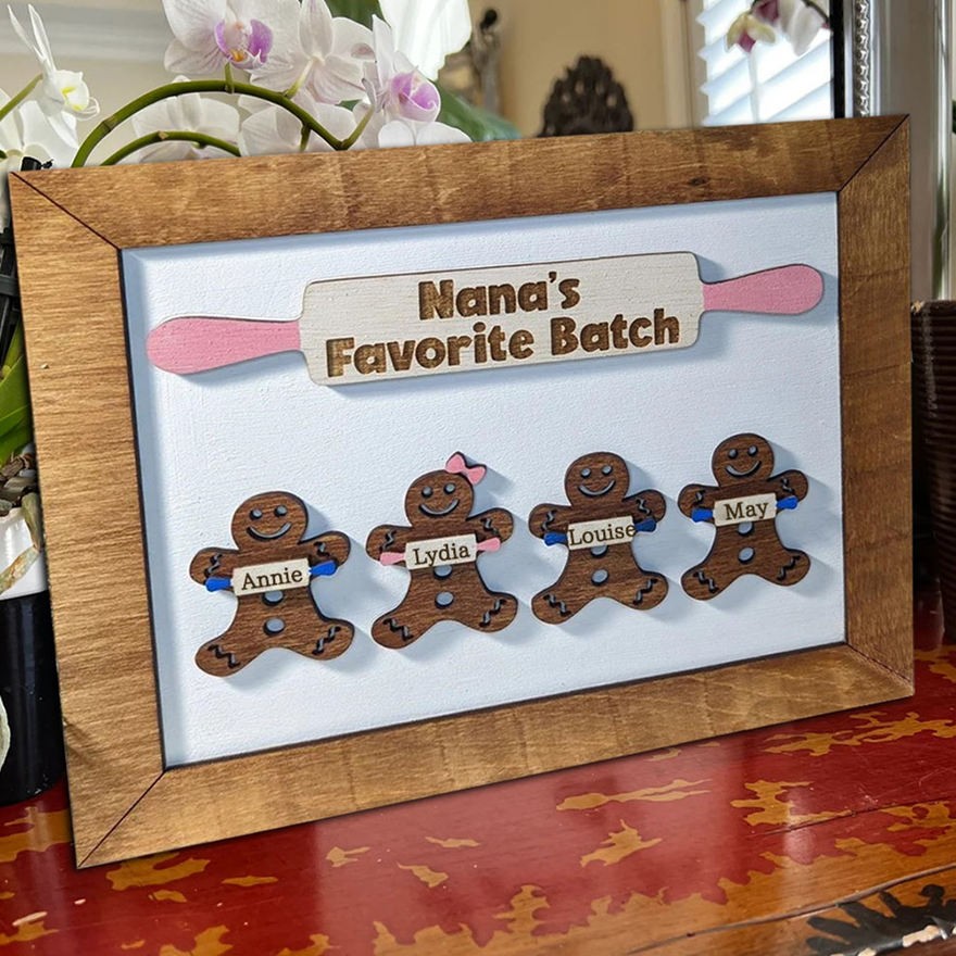 Personalized Nana's Favorite Batch Christmas Gingerbread Family Wood Sign For Mom Grandma Gift