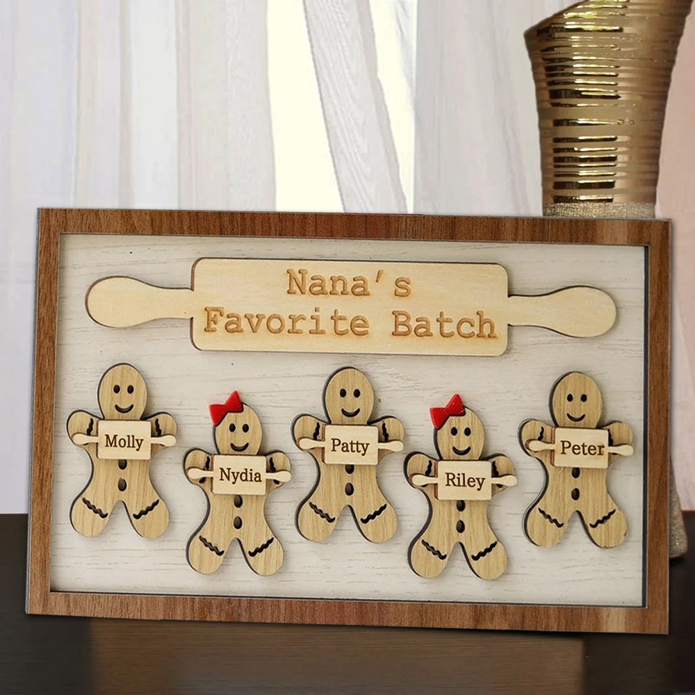 Personalized Nana's Favorite Batch Christmas Gingerbread Family Wood Sign For Mom Grandma Gift