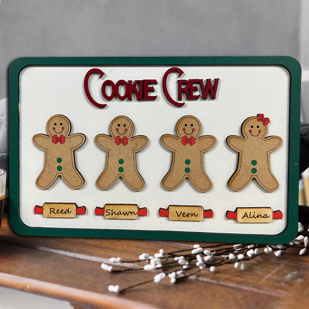 Personalized Christmas Gingerbread Family Wood Sign With Kids Name For Mom Grandma Gift