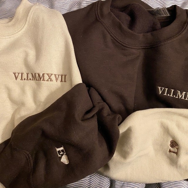 Custom Embroidered Roman Numeral Sweatshirt Hoodie Valentine's Day Gift For Boyfriend Girlfriend Husband