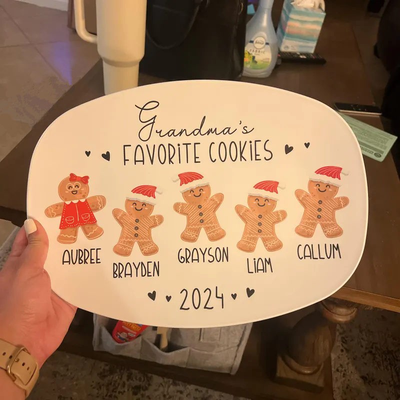 Grandma's Favorite Cookies Plate Personalized Gingerbread Christmas Platters Family Gift