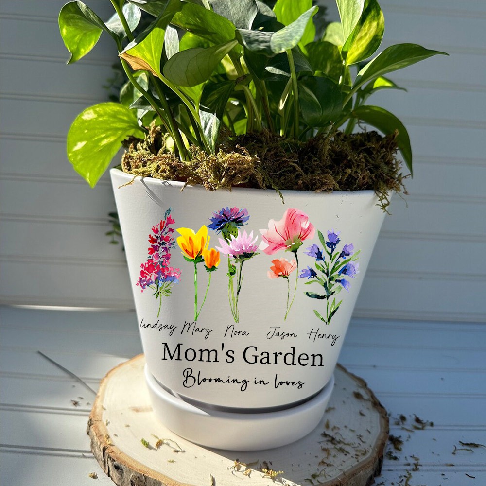 Personalized Birth Month Flower Pot for Grandma Mom Christmas Unique Gift