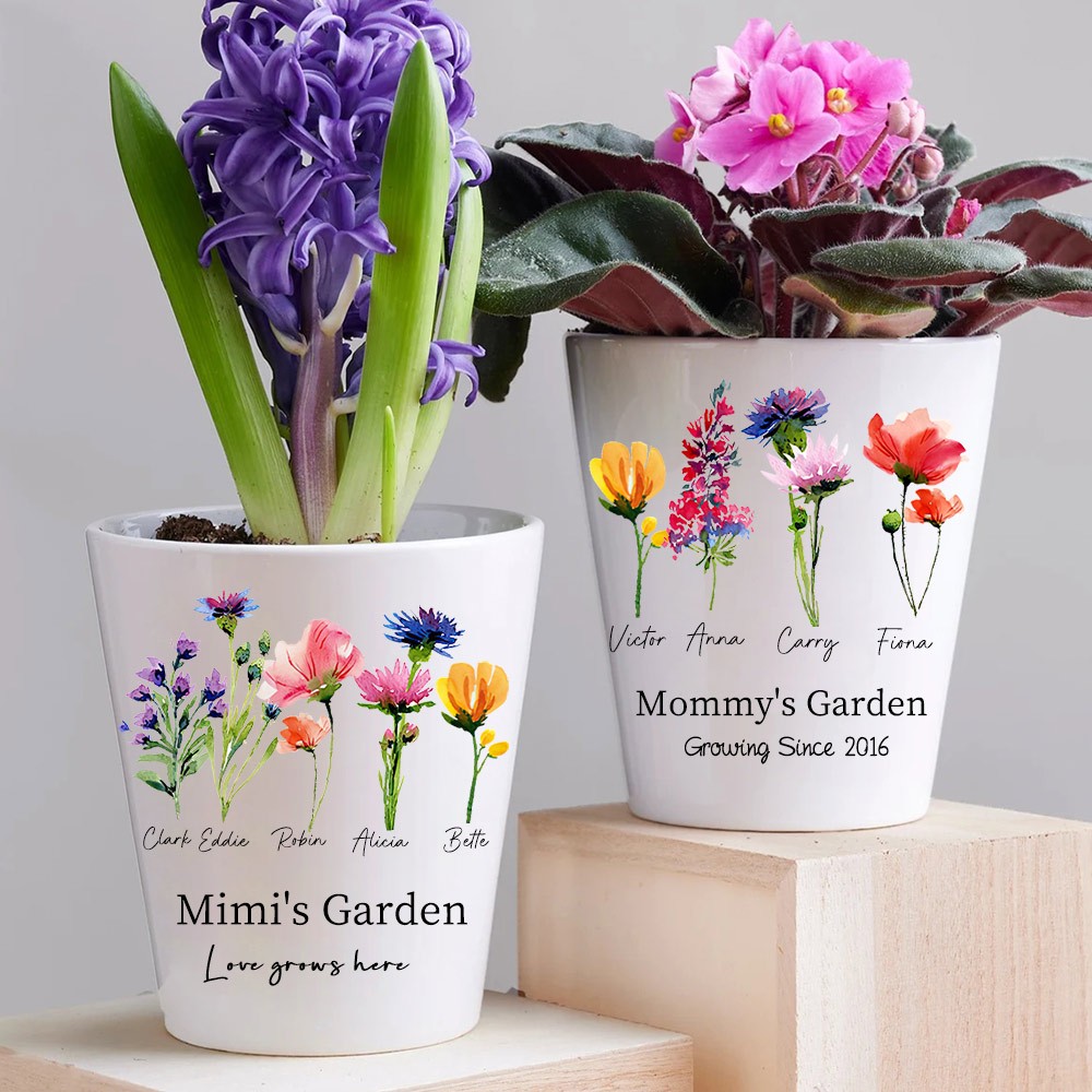 Personalized Birth Flower Pot for Grandma Mom Christmas Unique Gift