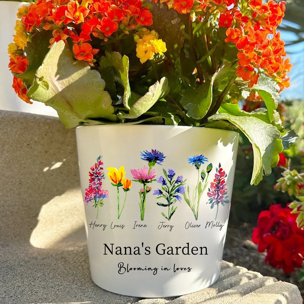 Personalized Birth Flower Pot for Grandma Mom Christmas Unique Gift