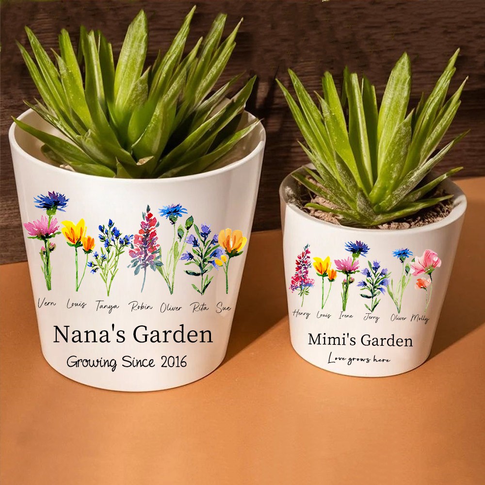 Personalized Birth Flower Pot for Grandma Mom Christmas Unique Gift