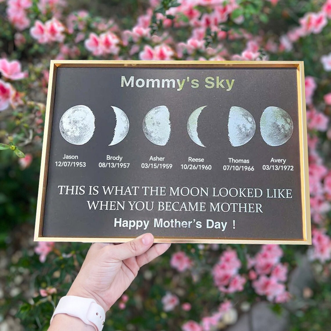 Custom Mommy's Sky Moon Phase Print Frame With Kids Names Unique Mother's Day Gifts