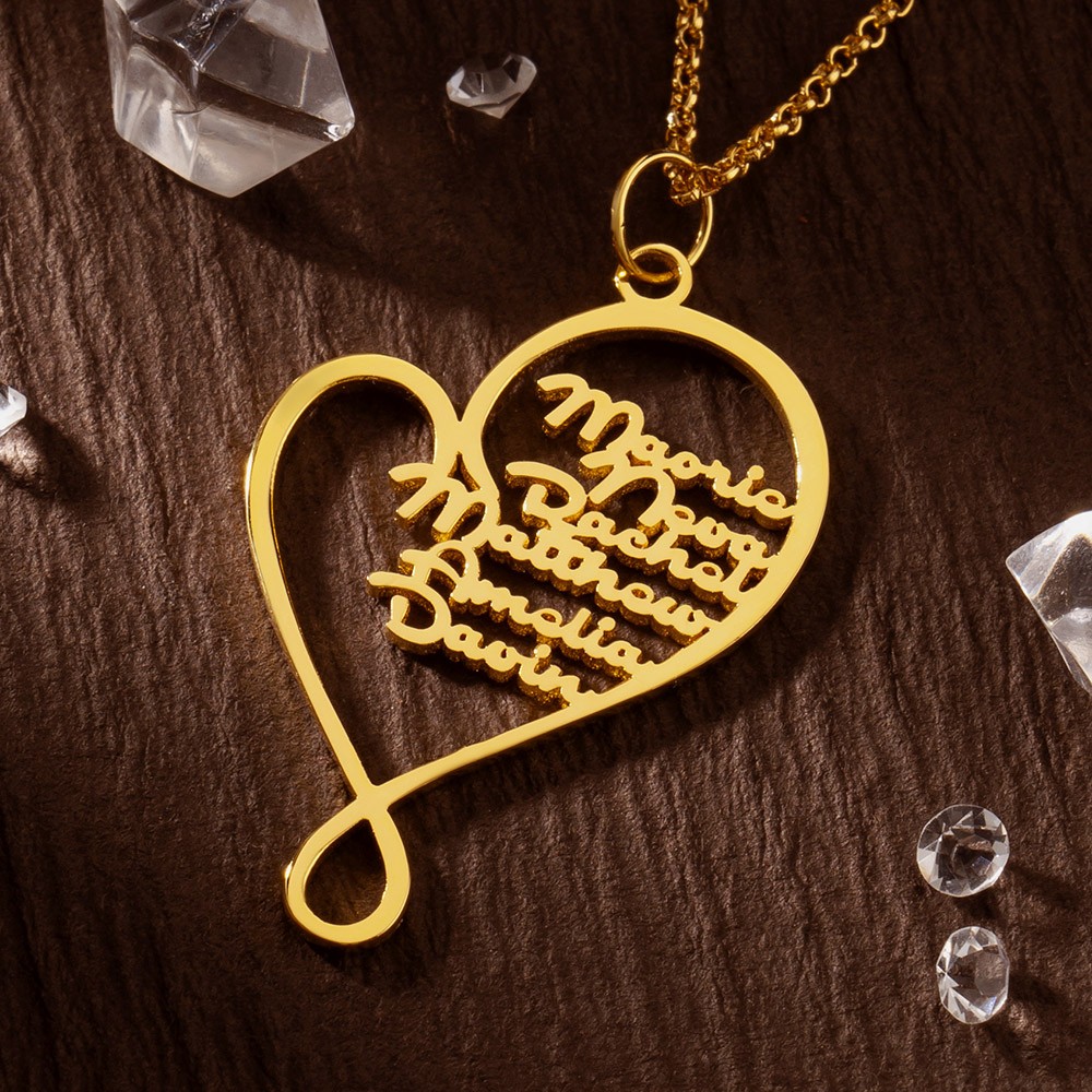 Custom Family Heart Necklace with Kids Name For Mom Mother's Day Gifts Ideas