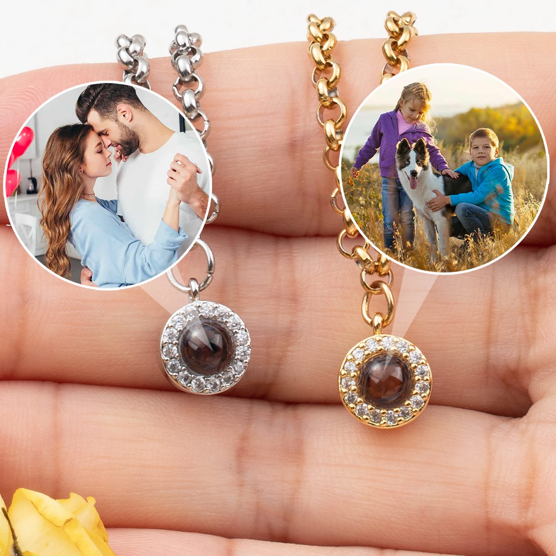 Personalized Memorial Photo Projection Necklace with Birthstone For Soulmate