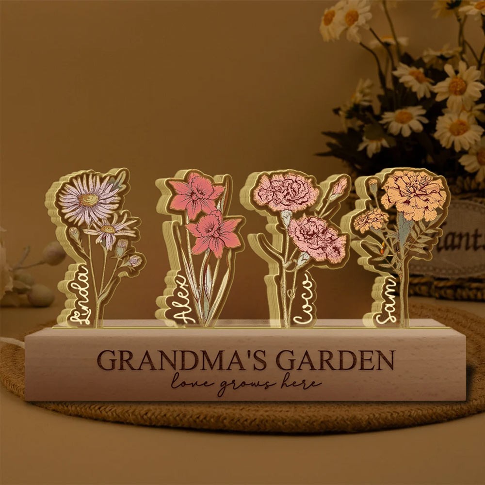 Personalized Grandma's Garden Birth Month Flower 3D Night Light with Grandchildren Name For Mom Grandma Birthday Mother's Day Gift