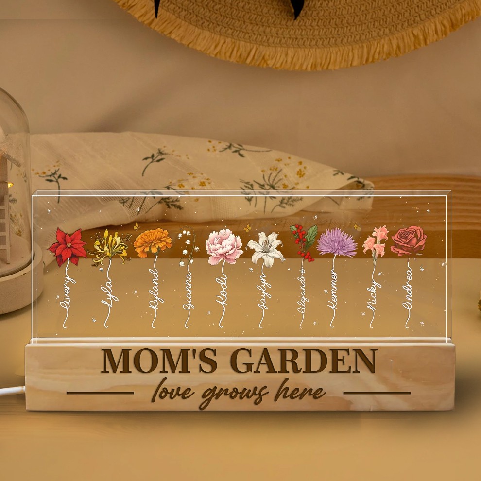 Personalized Mom's Garden Birth Month Flower LED Night Light with Kids Name For Mom Grandma Birthday Mother's Day Gift