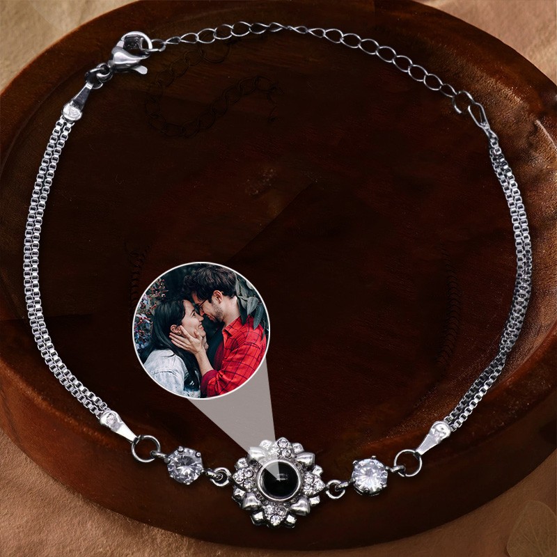 Personalized Memorial Projection Bracelet With Photo Inside For Couple Valentine's Day Gifts