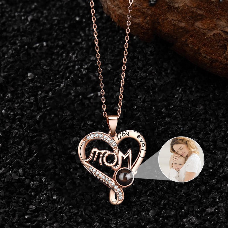 Personalized Heart Memorial Photo Projection Necklace For Mom Mother's Day