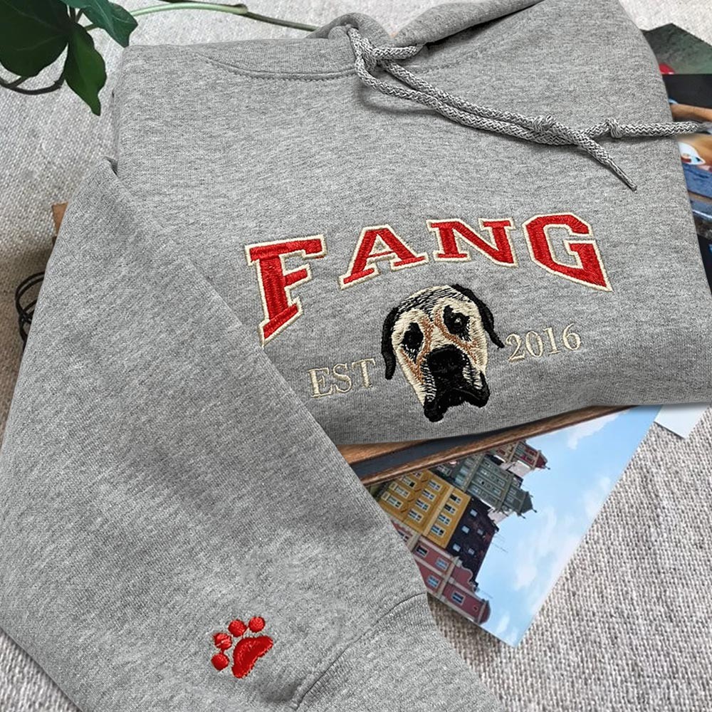 Custom Embroidered Dog Face Hoodie For Pet Lover Christmas Gift