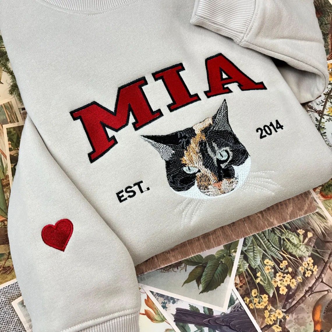 Custom Embroidered Cat Face Sweatshirt For Pet Lover Christmas Gift