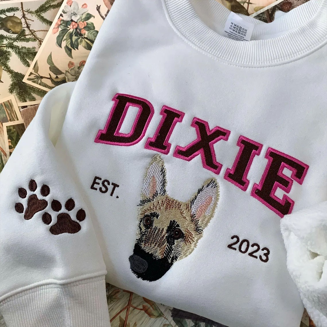 Customized Embroidered Dog Photo Sweatshirt With Name Keepsake Gift For Pet Lovers