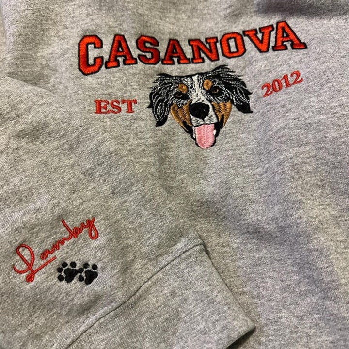 Custom Embroidered Dog Face Varsity Sweatshirt For Pet Lover Gift