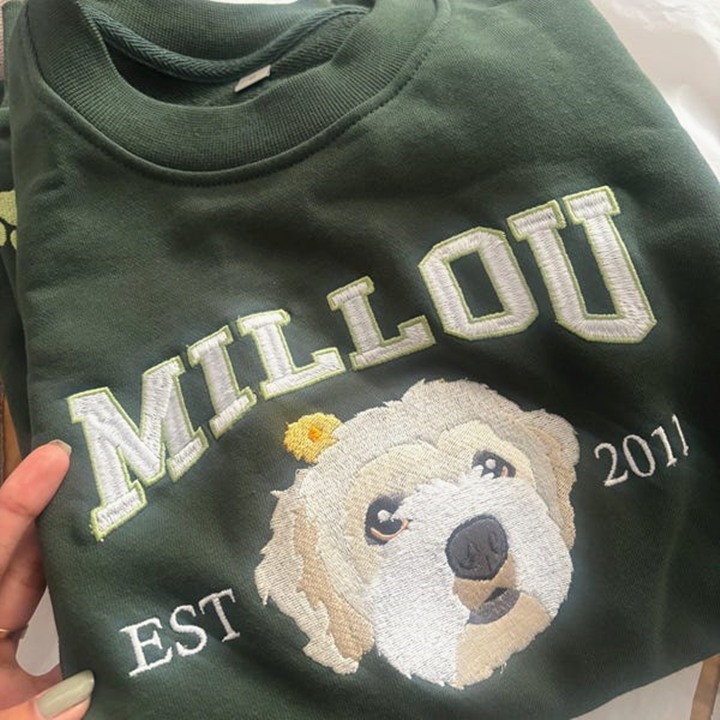 Custom Embroidered Dog Face Varsity Sweatshirt For Pet Lover Gift