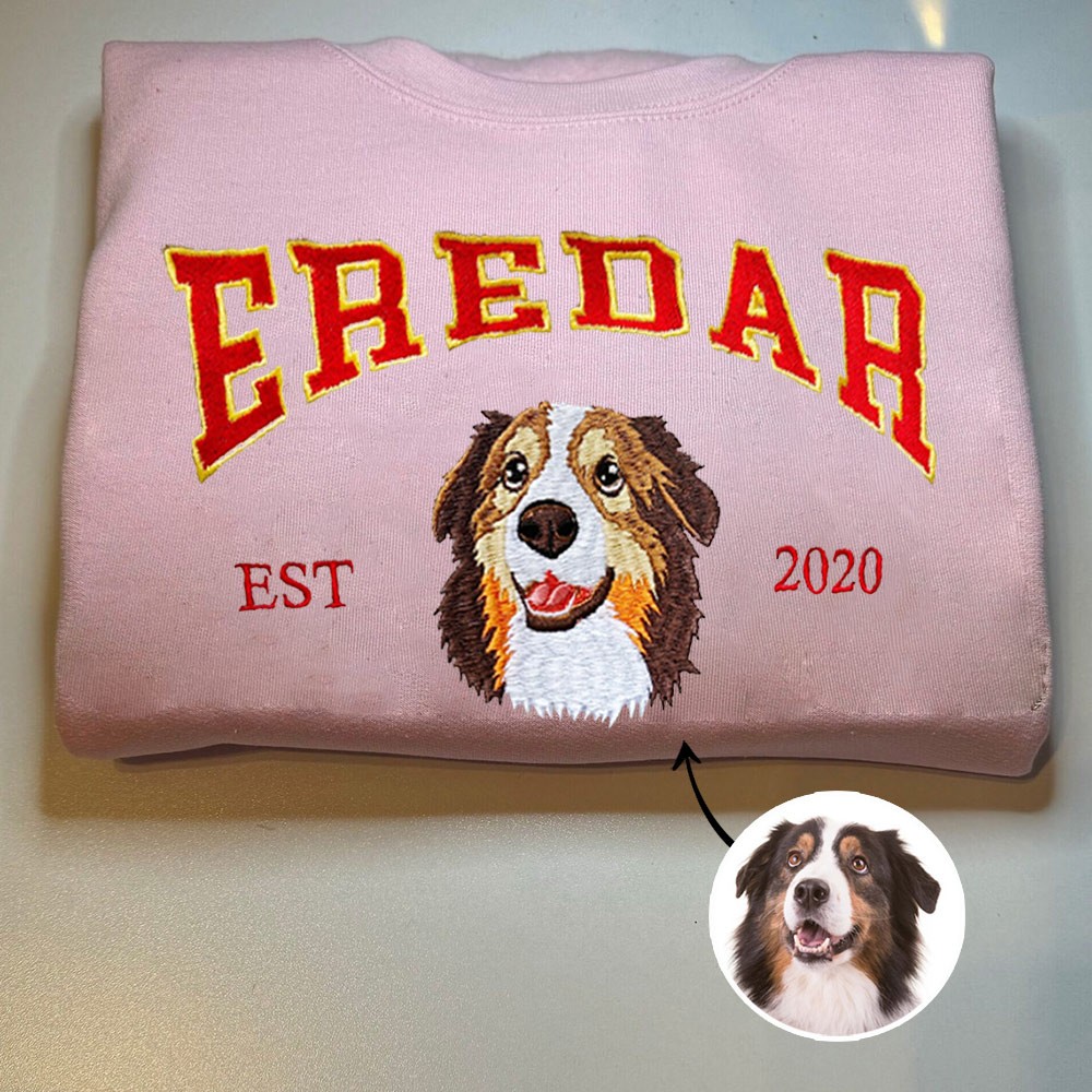 Custom Embroidered Dog Face Varsity Sweatshirt For Pet Lover Gift