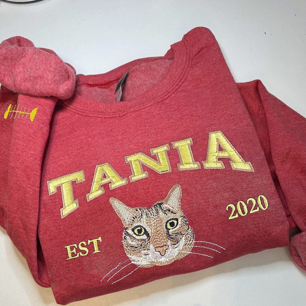 Custom Embroidered Cat Face Varsity Sweatshirt For Pet Lover Gift