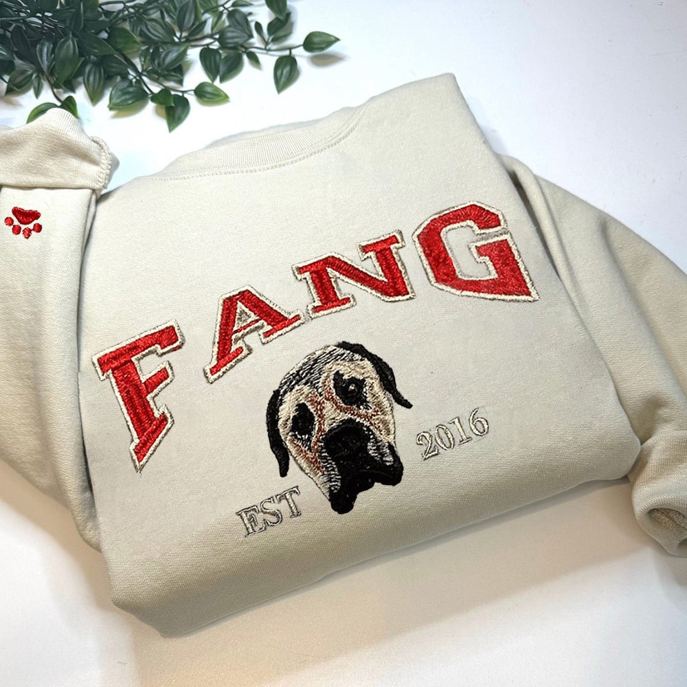 Custom Embroidered Dog Face Varsity Hoodie Sweatshirt For Pet Lover Gift