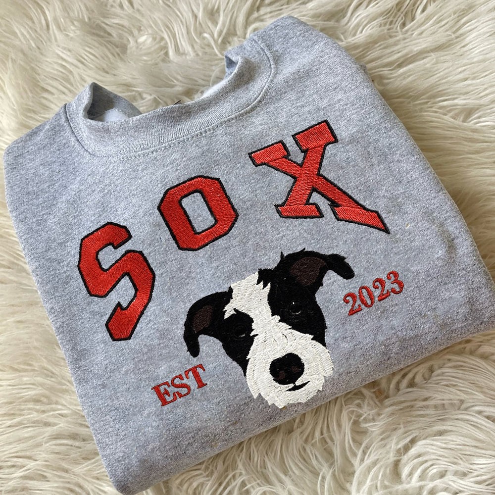 Custom Embroidered Dog Face Varsity Sweatshirt For Pet Lover Gift