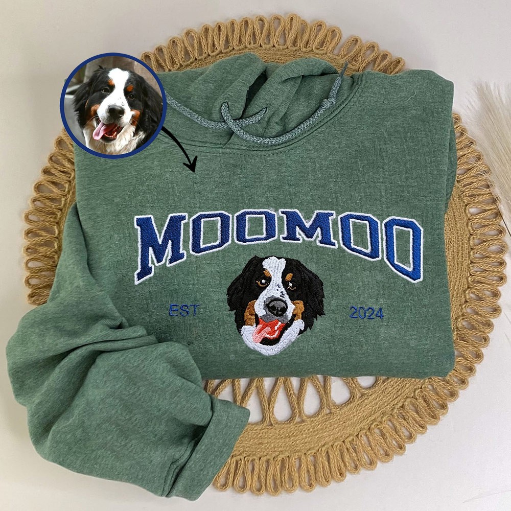 Custom Embroidered Dog Face Varsity Hoodie Sweatshirt For Pet Lover Gift