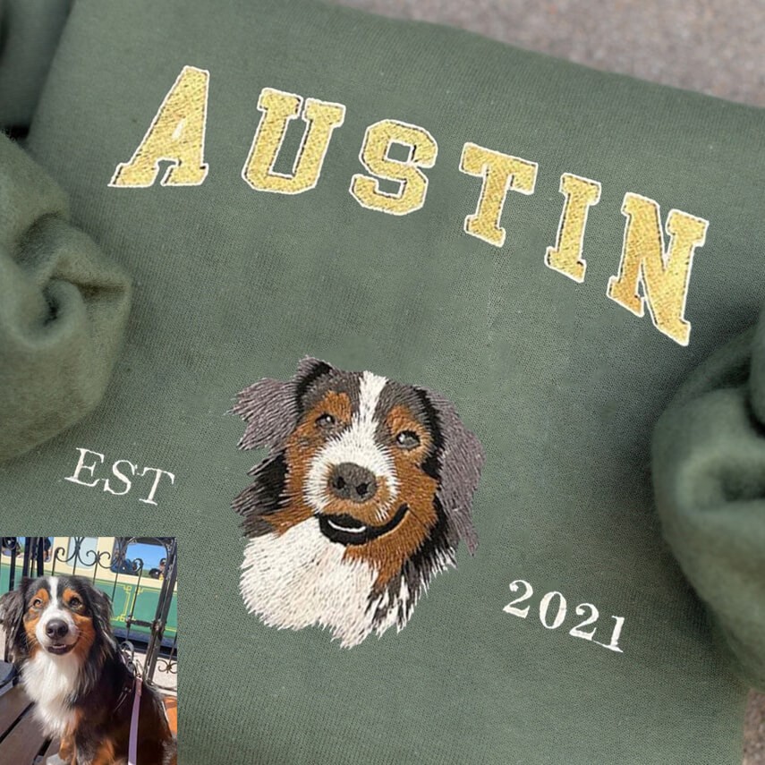 Custom Embroidered Dog Face Varsity Sweatshirt For Pet Lover Gift