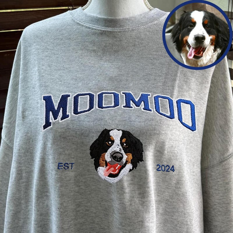 Custom Embroidered Dog Face Varsity Sweatshirt For Pet Lover Gift