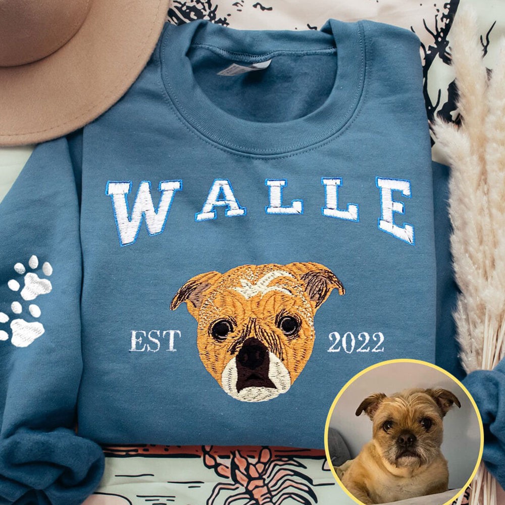 Custom Embroidered Dog Face Varsity Sweatshirt For Pet Lover Gift