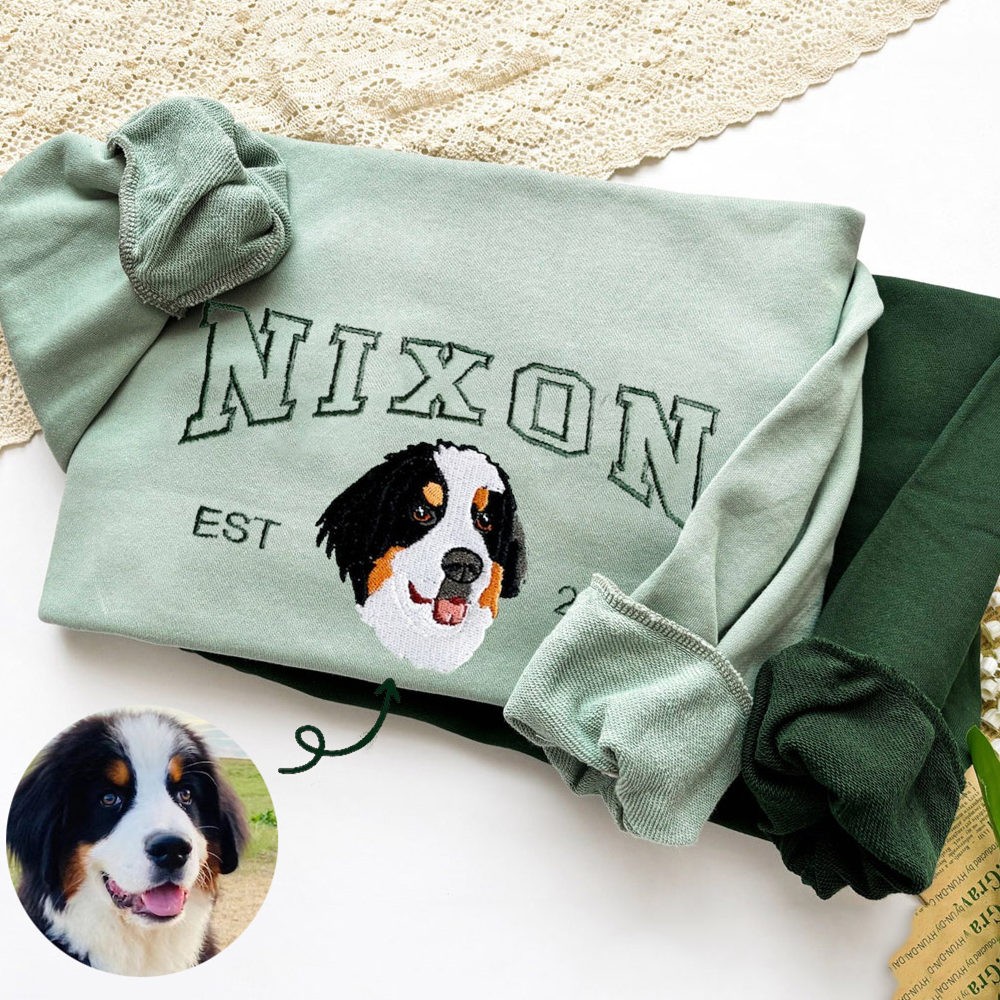 Custom Embroidered Dog Face Hoodie Sweatshirt For Pet Lover Gift