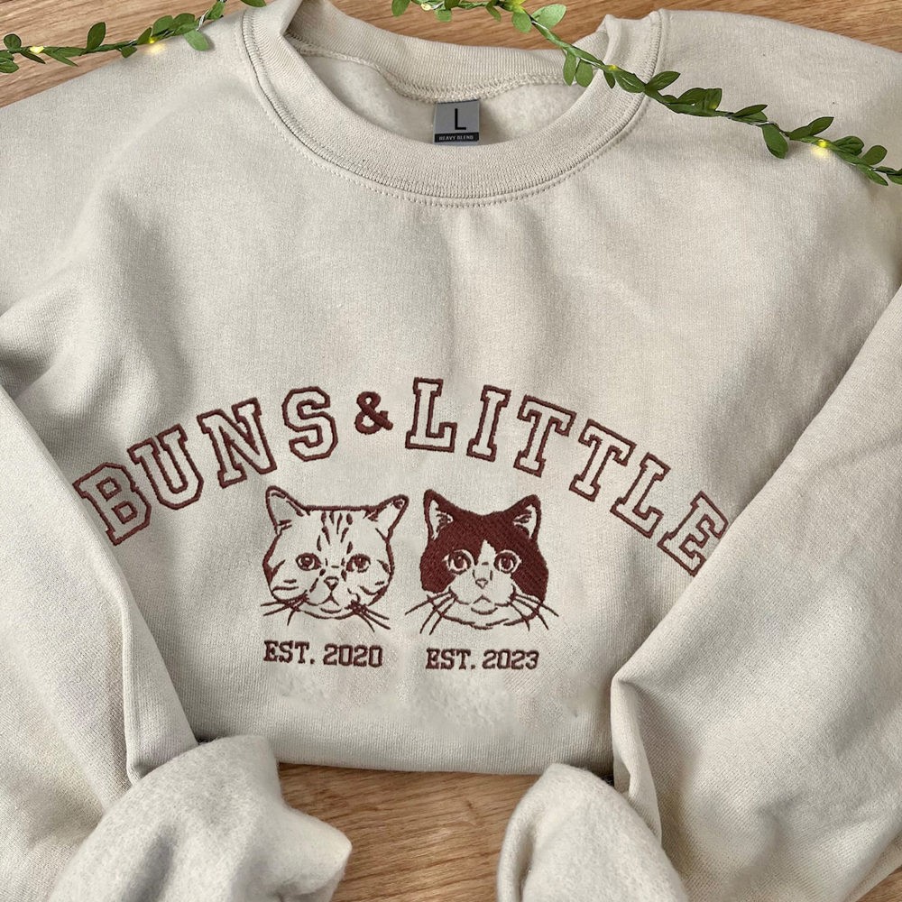 Custom Embroidered Cat Face Hoodie Sweatshirt For Pet Lover Gift