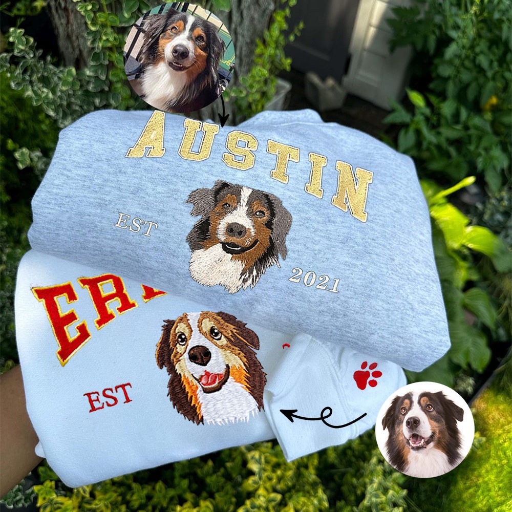 Custom Embroidered Dog Face Varsity Sweatshirt For Pet Lover Gift