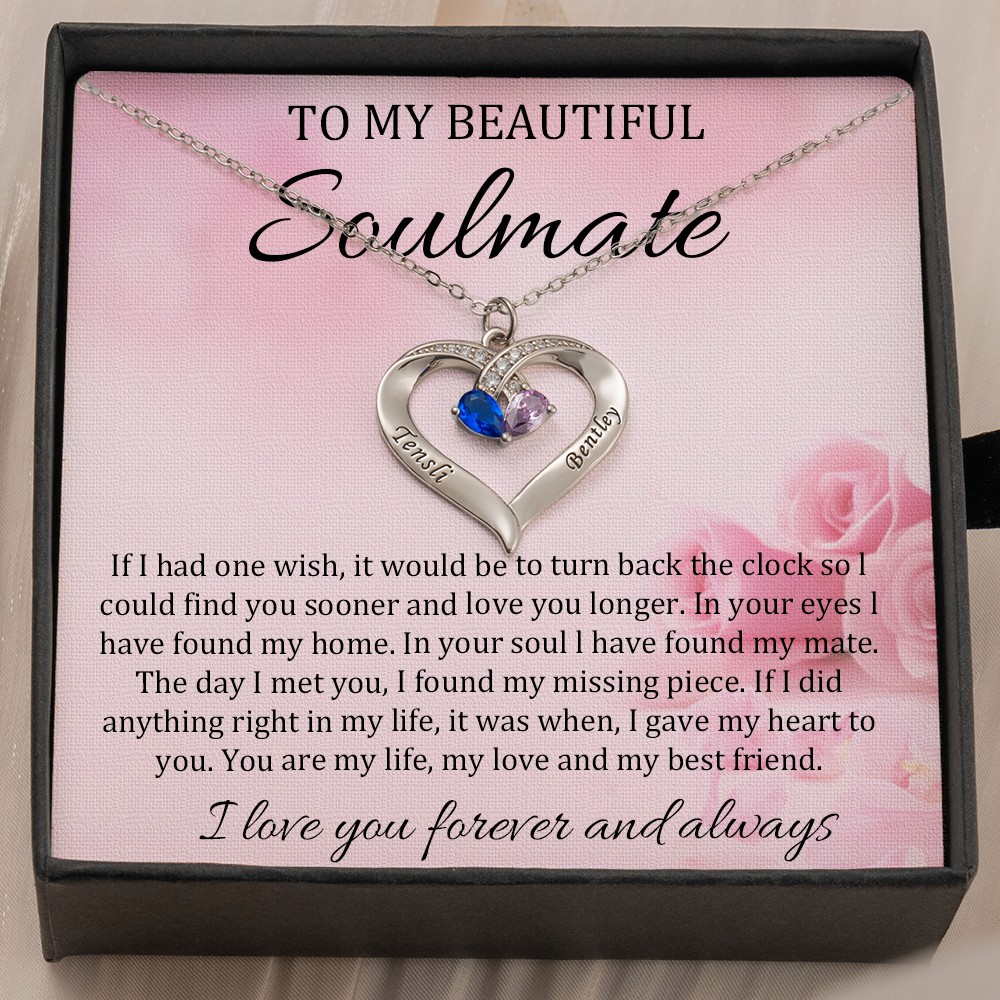 Personalized Birthstone Couple Necklace With Engraved Names For Soulmate Gift Ideas