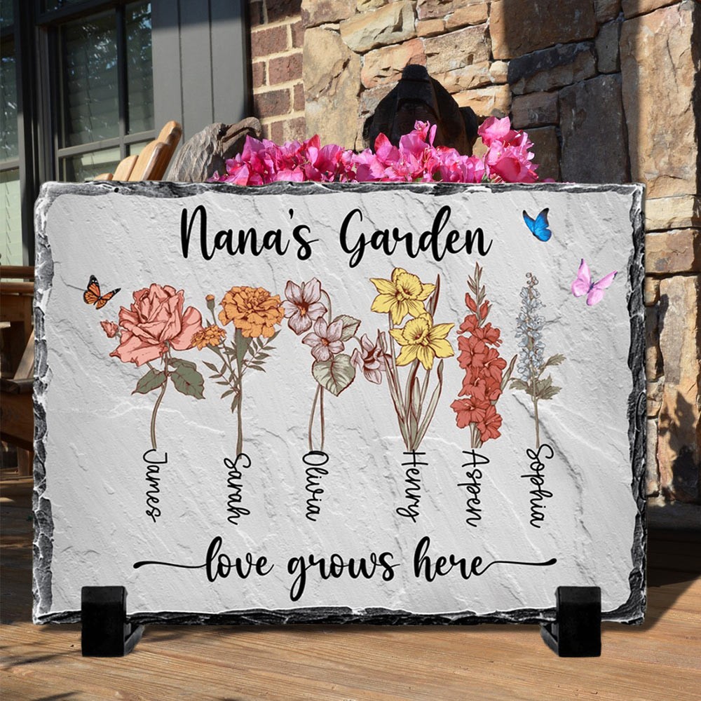 Personalized Nana's Garden Stone With Grandkids Birth Month Flower and Name For Mom Grandma Mother's Day Birthday Gift