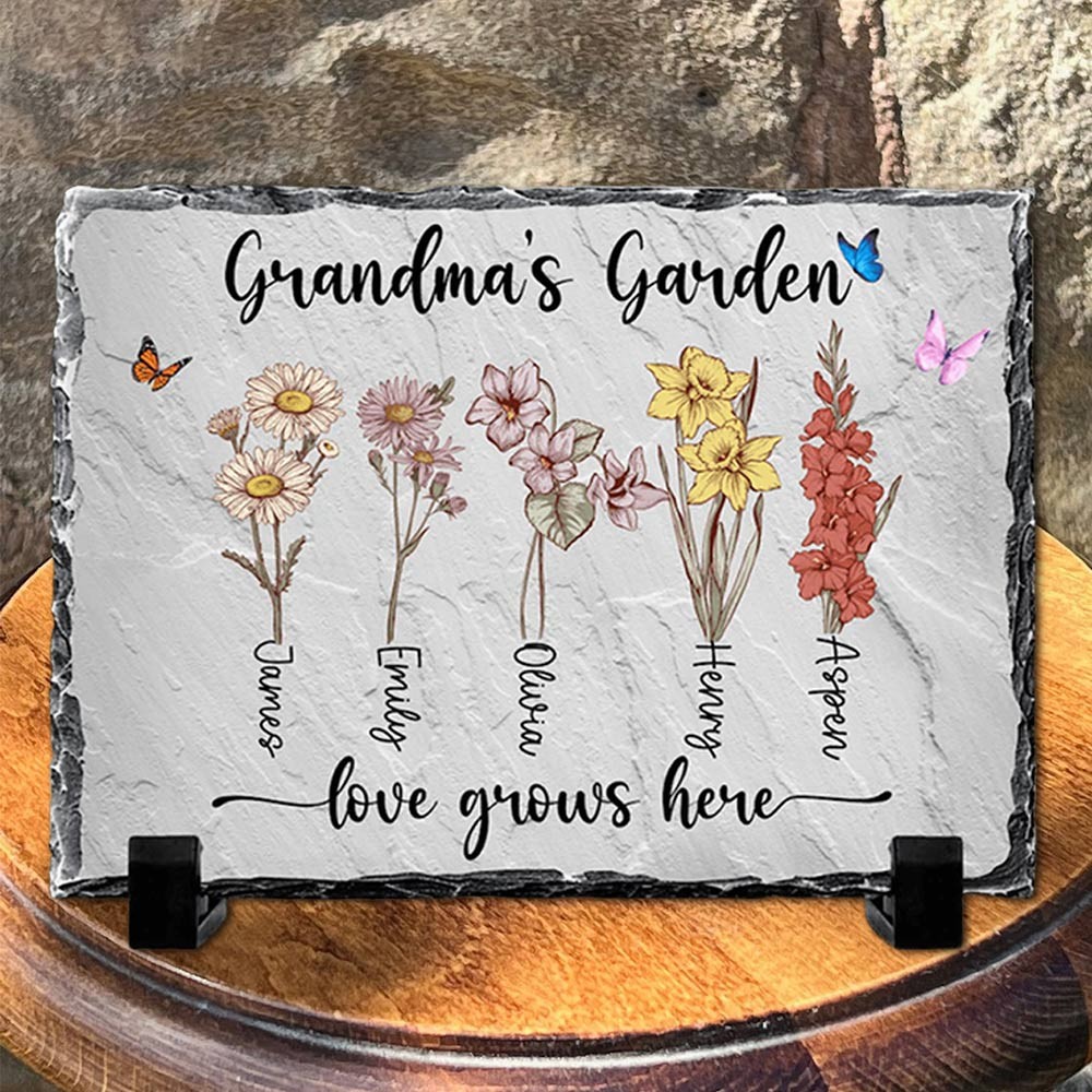 Personalized Grandma's Garden Stone With Grandkids Birth Month Flower and Name For Mom Grandma Mother's Day Birthday Gift